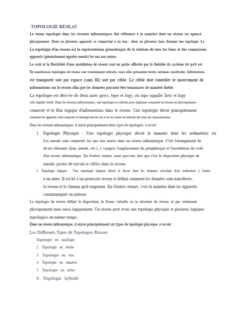 Comprendre les Topologies Réseau | PDF | Topologie de réseau | Réseau ...