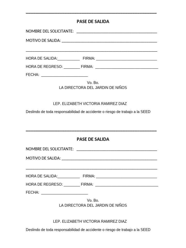 Formato de Pase de Salida Escolar | PDF