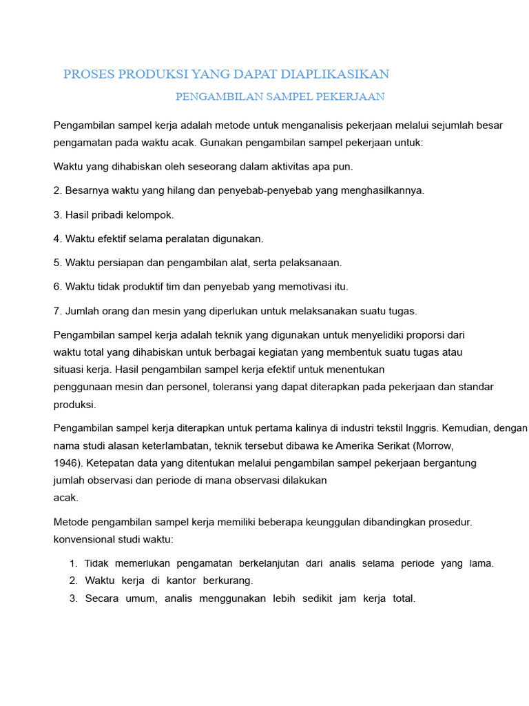 Proses Produksi Yang Dapat Menerapkan Sampling Pekerjaan | PDF