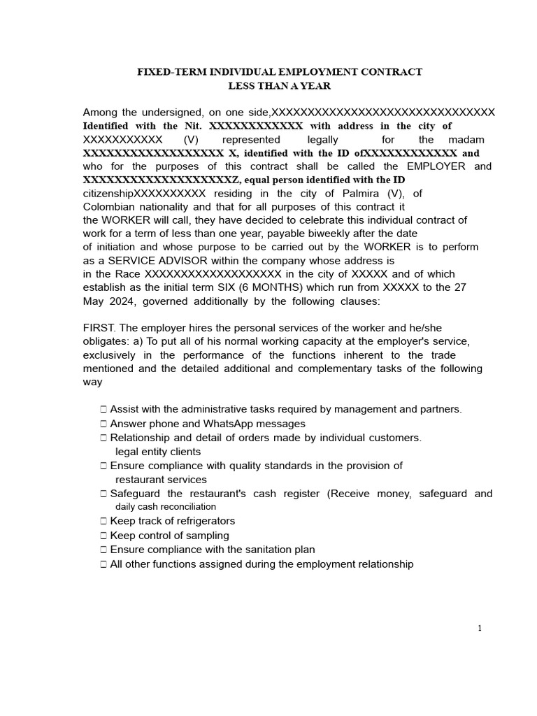 Fixed-Term Employment Contract for Worker | PDF | Employment | Salary