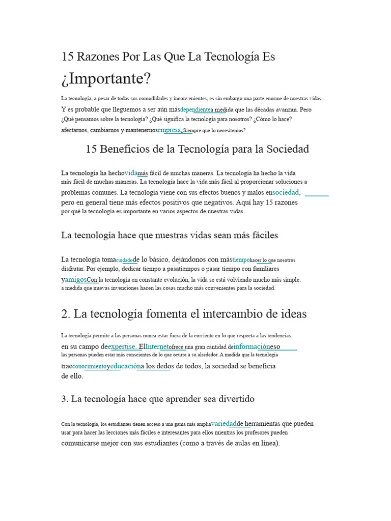 15 Razones Por Las Que La Tecnología Es Importante | PDF | Internet ...