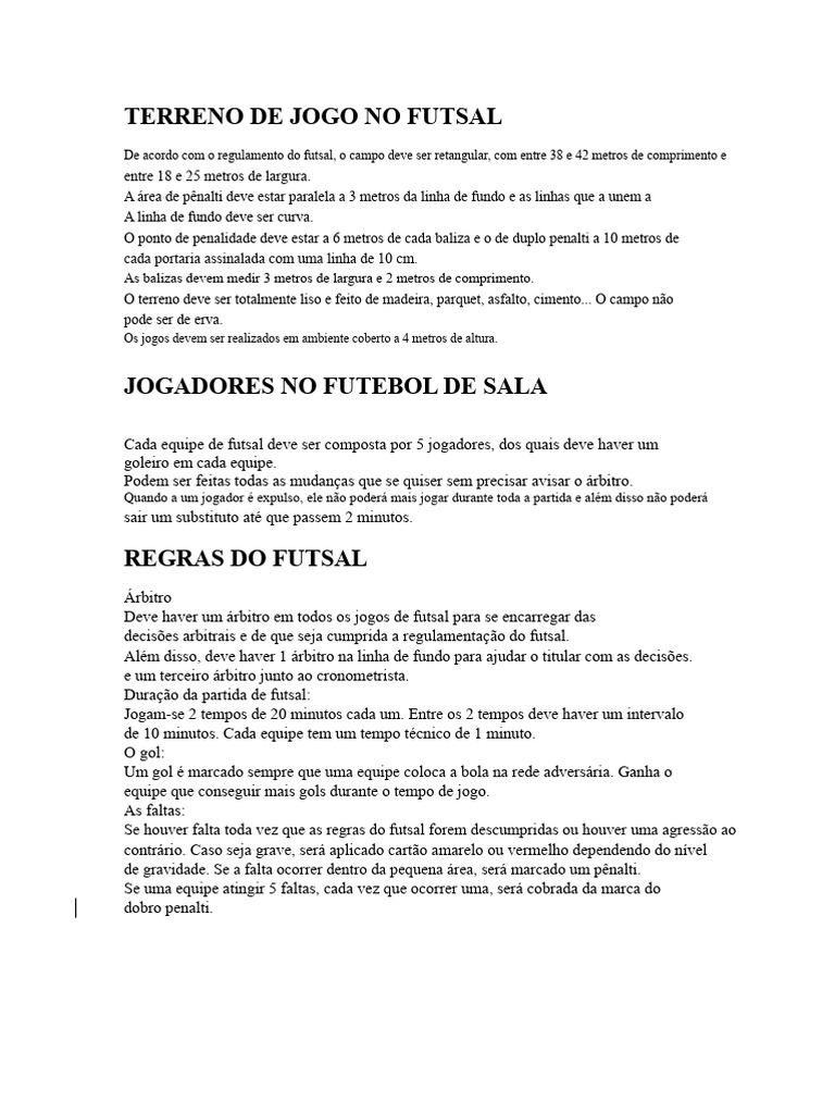 Regras de Futebol de Sala. | PDF