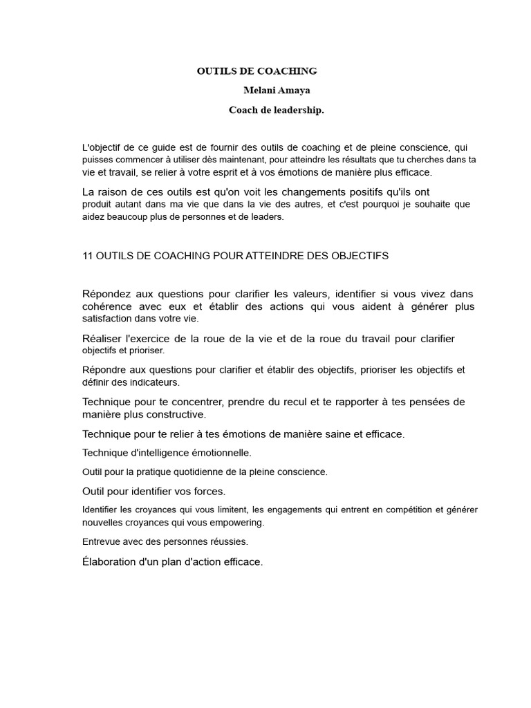 Outils de Coaching pour Atteindre vos Objectifs | PDF | Émotions ...