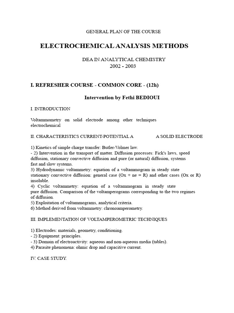 Electrochemical Analysis Methods Course | PDF | Redox | Electrochemistry