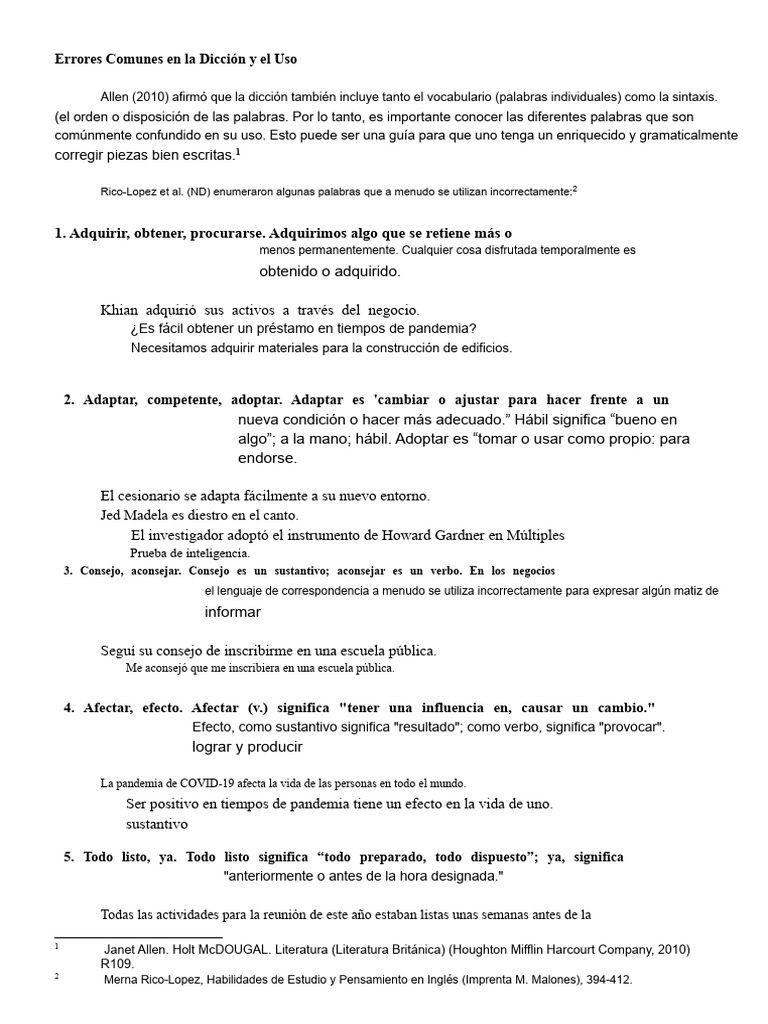 Errores Comunes en Dicción y Uso | PDF | Verbo | Lingüística