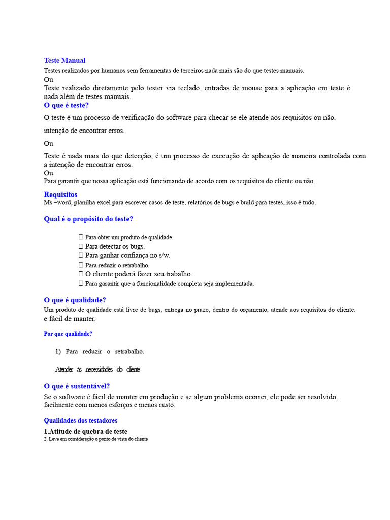 Guia Completo sobre Testes Manuais de Software | PDF | Testes de ...