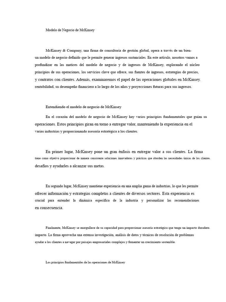 Modelo de Negocio de McKinsey & Company | PDF | Marketing | Modelo de ...