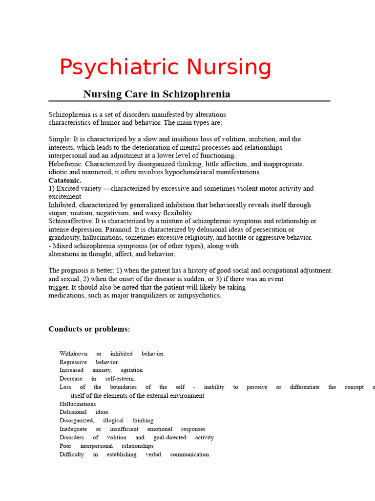 Nursing Care for Schizophrenia Patients | PDF | Hallucination ...
