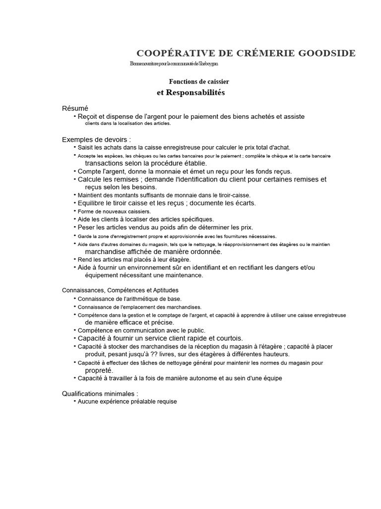 Caissier à la Coopérative Goodsie | PDF | Caissier