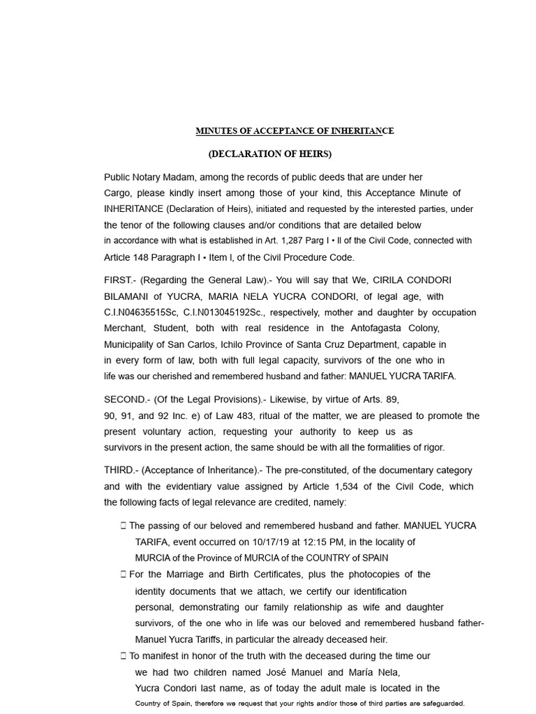 Minute of Acceptance of Inheritance | PDF | Inheritance | Private Law