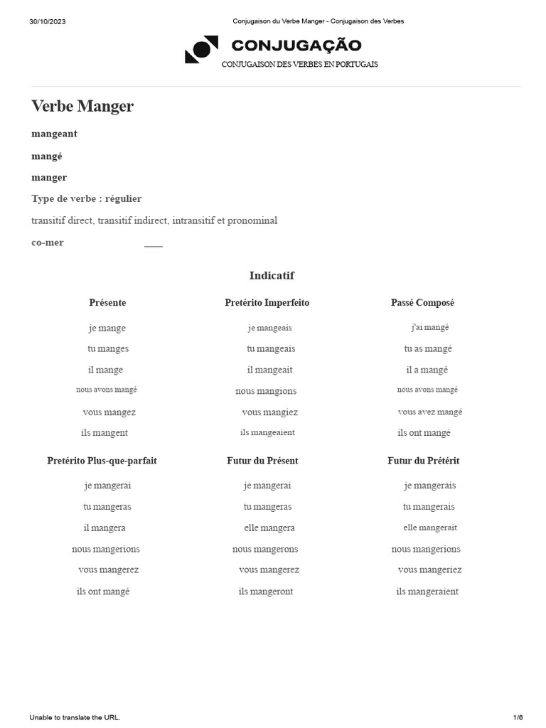 Conjugaison du Verbe Manger | PDF | Verbe | Conjugaison