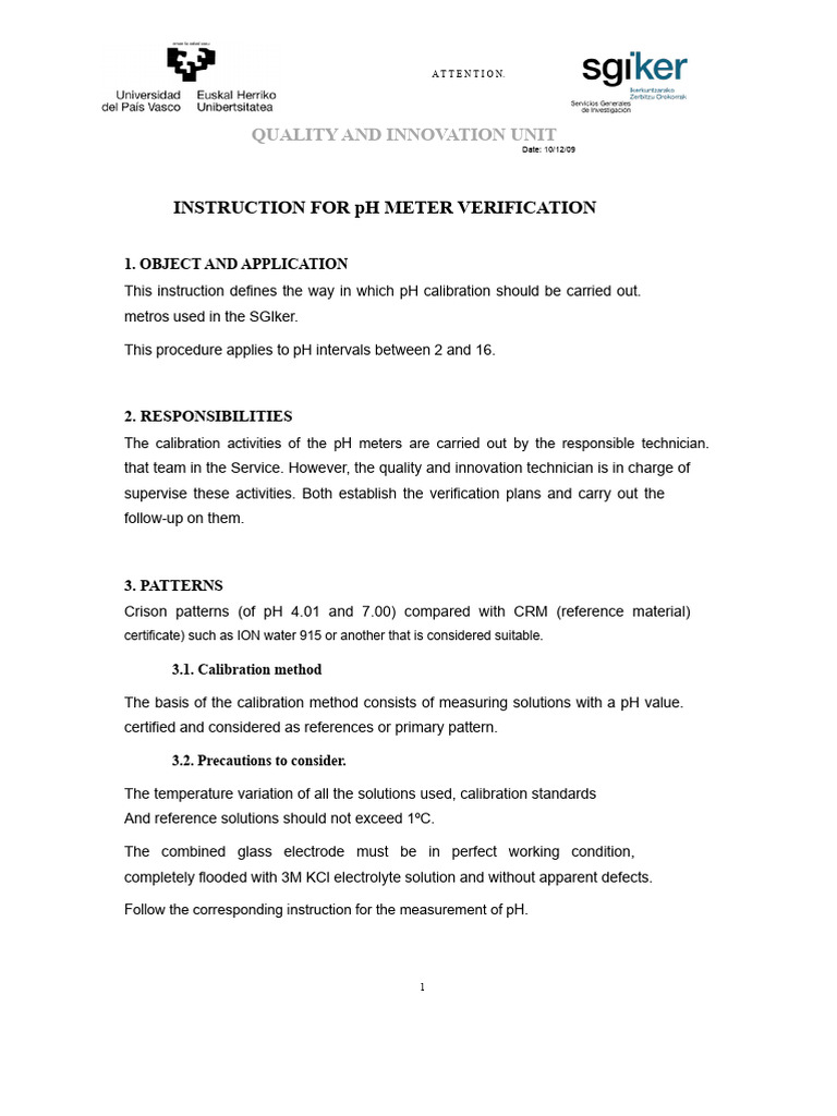 pH Meter Verification Instructions | PDF | Calibration | Ph