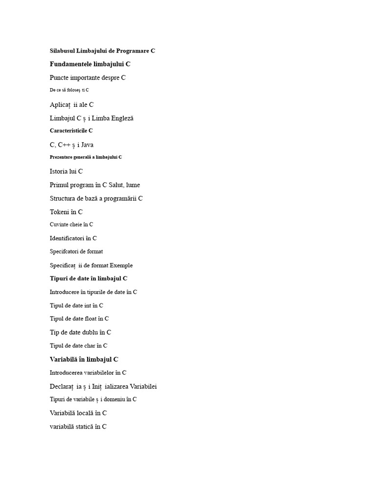 Curriculum Pentru Limbajul de Programare C | PDF