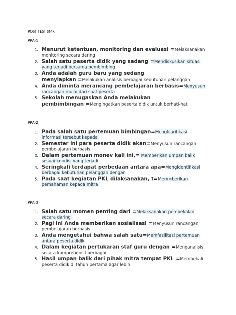 Post Test PPA untuk Peserta Didik SMK | PDF