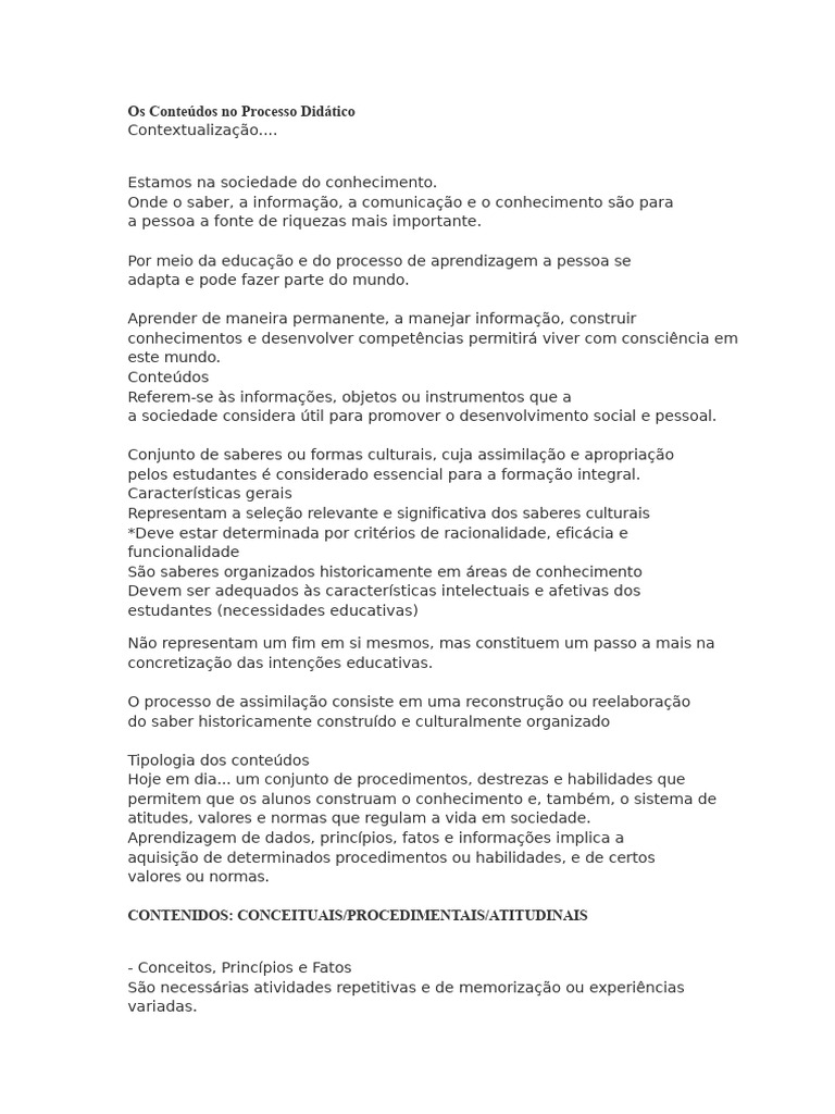 Conteúdos Educativos no Ensino | PDF | Aprendizado | Conhecimento