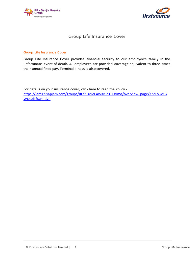 Benefits For You - Group Life Insurance Cover | PDF