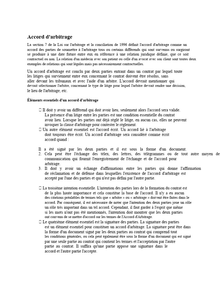 Guide sur l'accord d'arbitrage légal PDF Arbitrage Justice — free download