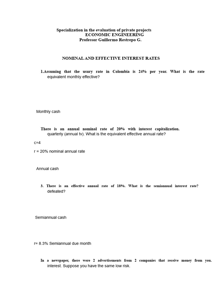 Solved rate exercises | PDF | Interest | Money