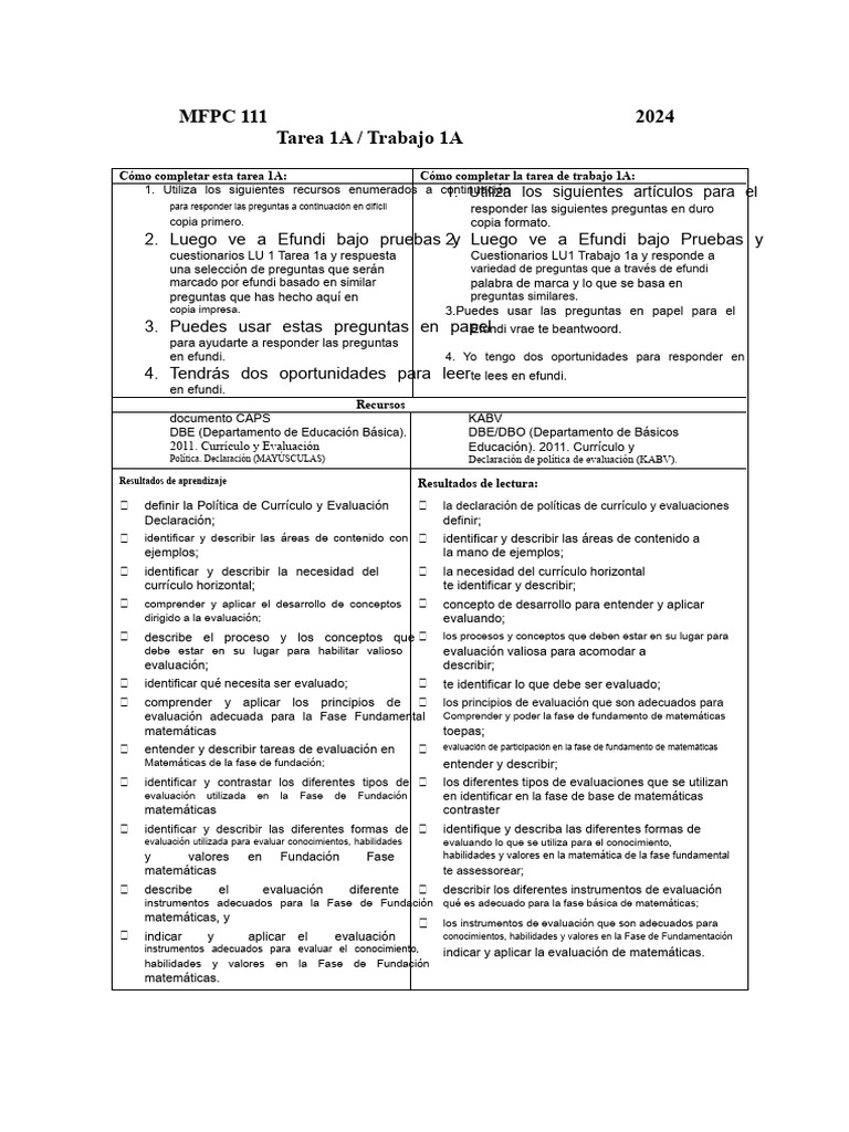 MFPC 111 Asig 1A 2024 - Final | PDF | Evaluación | Enseñando