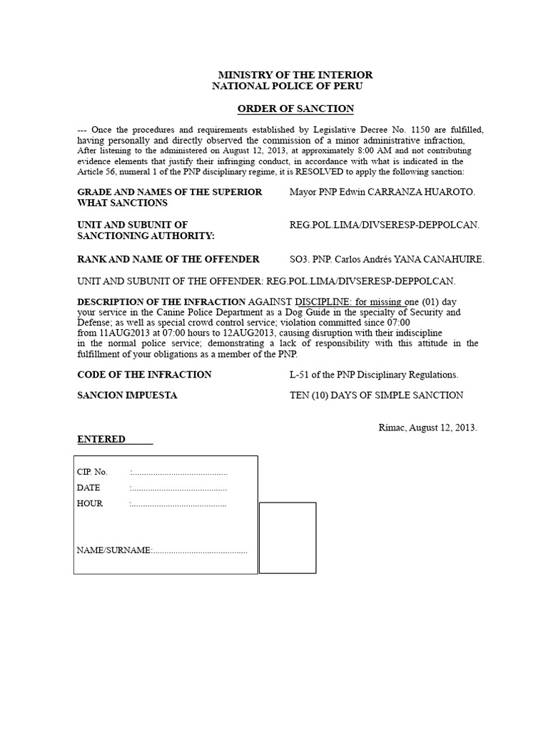 Sanctions for PNP Disciplinary Infractions | PDF