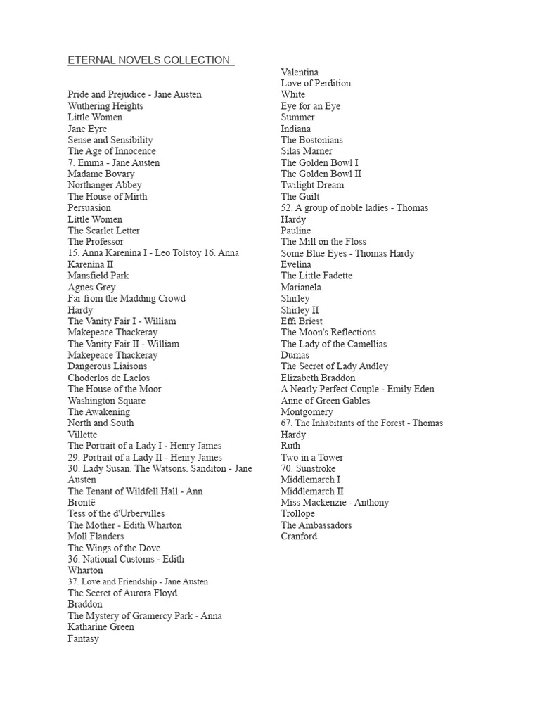 Classic Literature: Eternal Novels List | PDF | Jane Austen | Charlotte ...