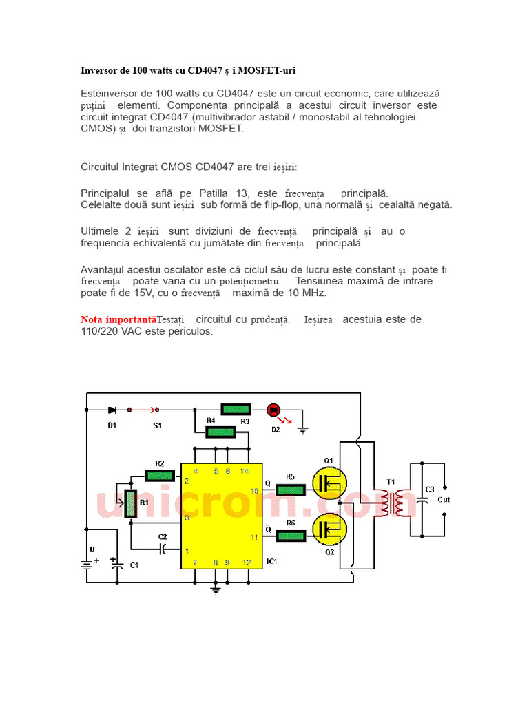 Invertor de 100 de Wați Cu CD4047 Și MOSFET-uri | PDF