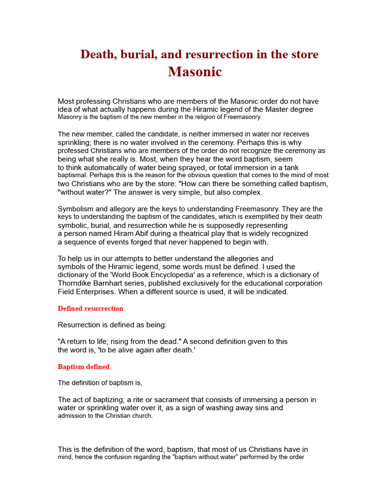 Masonic Rituals: Death and Resurrection Explained | PDF | Baptism ...