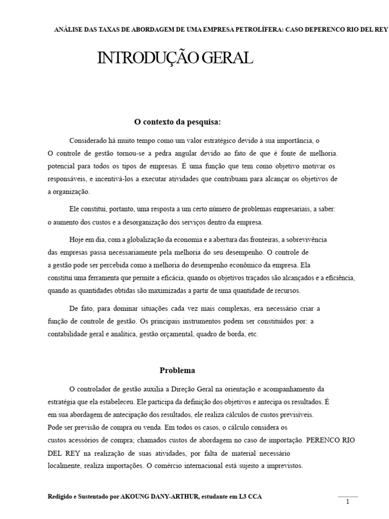 Análise de Custos na Perenco Rio Del Rey | PDF | Despesa | Contabilidade