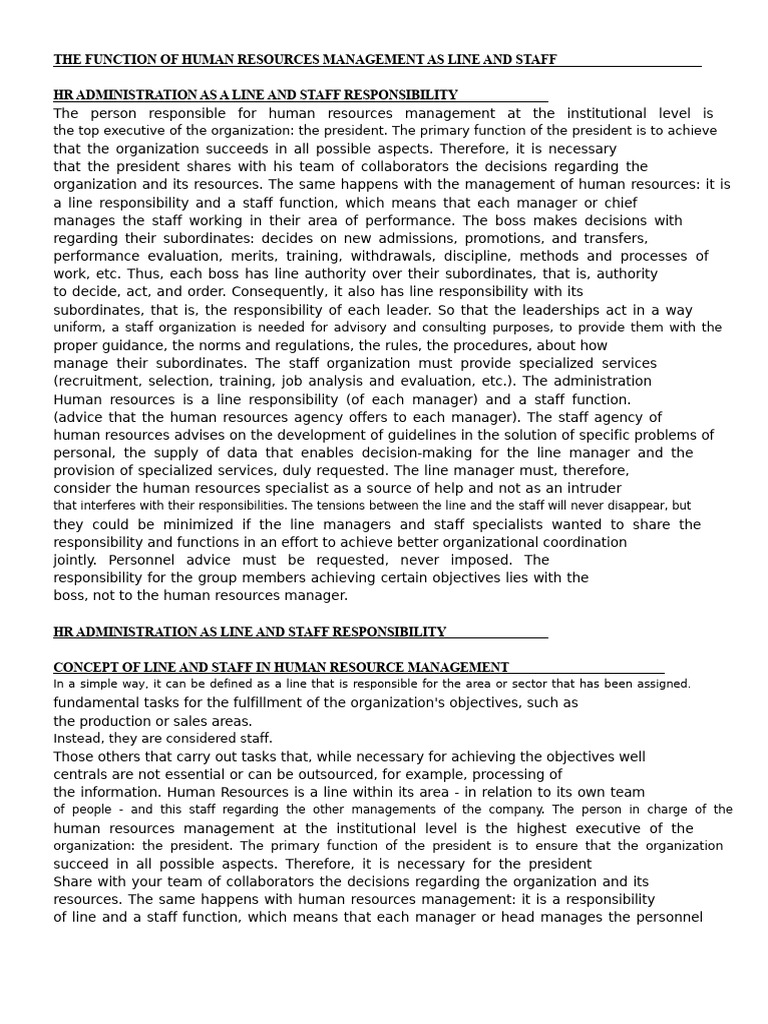 The Function of Human Resource Management as Line and Staff | PDF ...