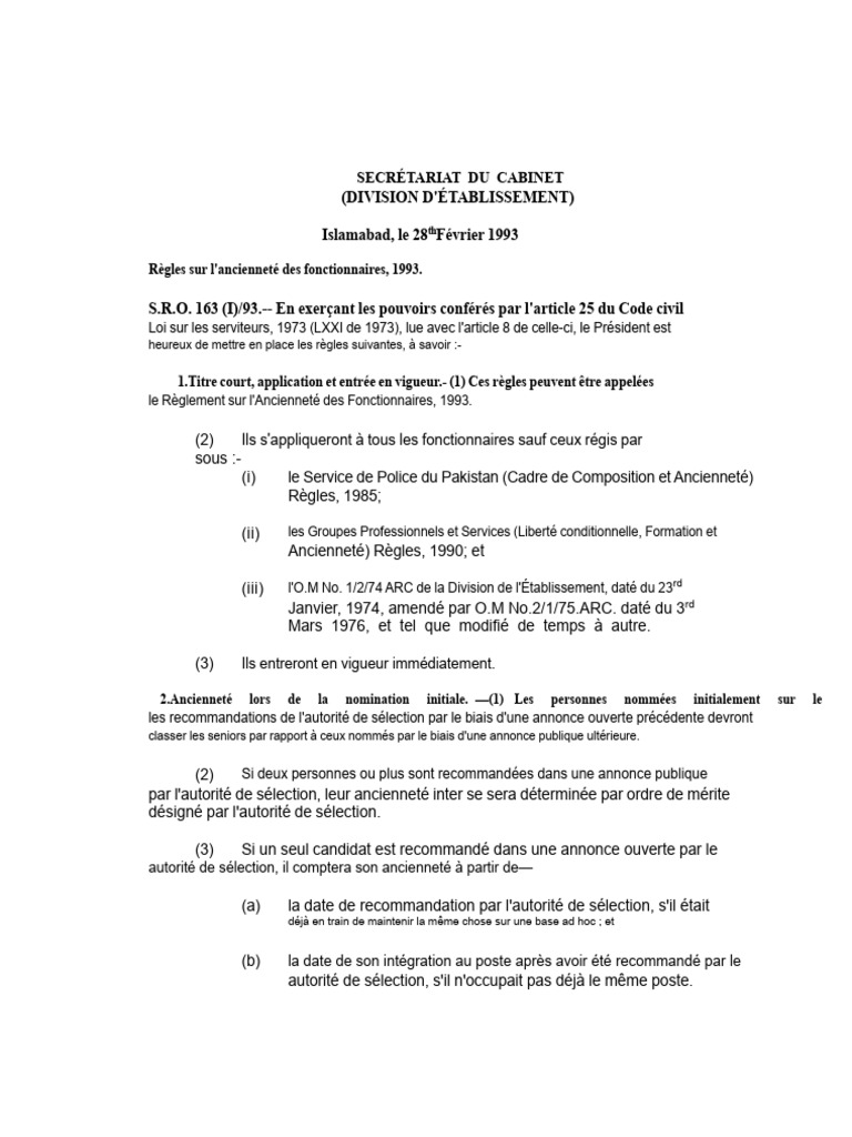 Règlement sur l'Ancienneté des Fonctionnaires | PDF | Gouvernement ...