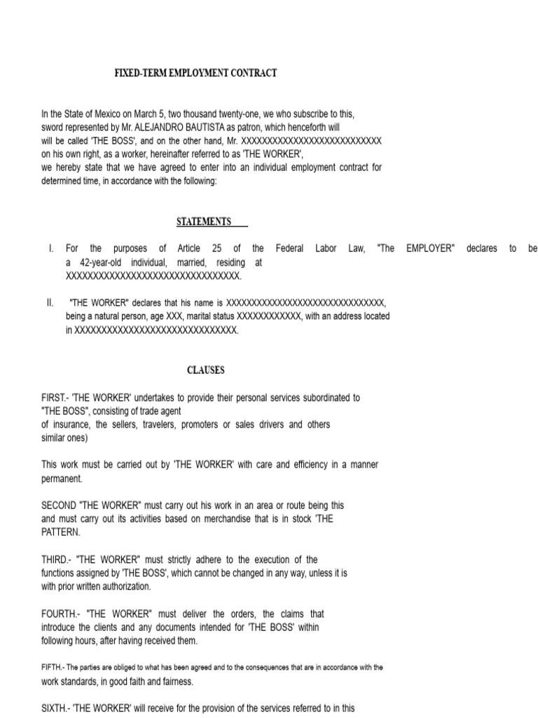 Fixed-Term Employment Contract Template | PDF | Employment | Labour Law