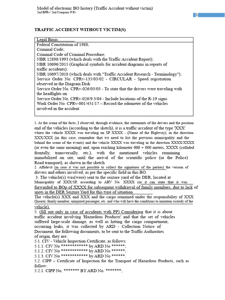 Traffic Accident Report Model - No Victims | PDF | Alcohol Intoxication ...