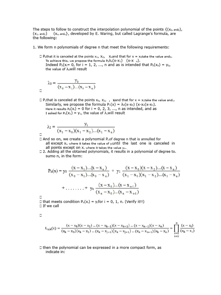 Lagrange Interpolation Polynomial Guide | PDF | Interpolation ...