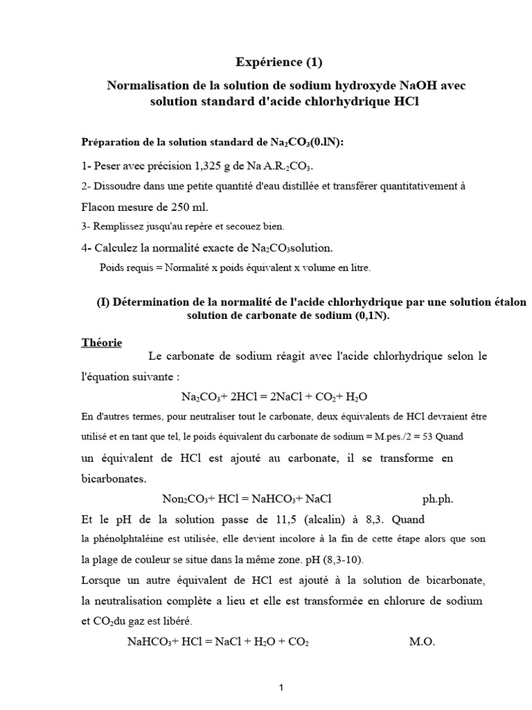 Normalisation de NaOH et HCl en laboratoire | PDF | Réaction d ...