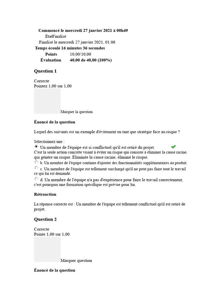 Examen Final de Gestion Des Risques | PDF | Risque | Gestion des risques