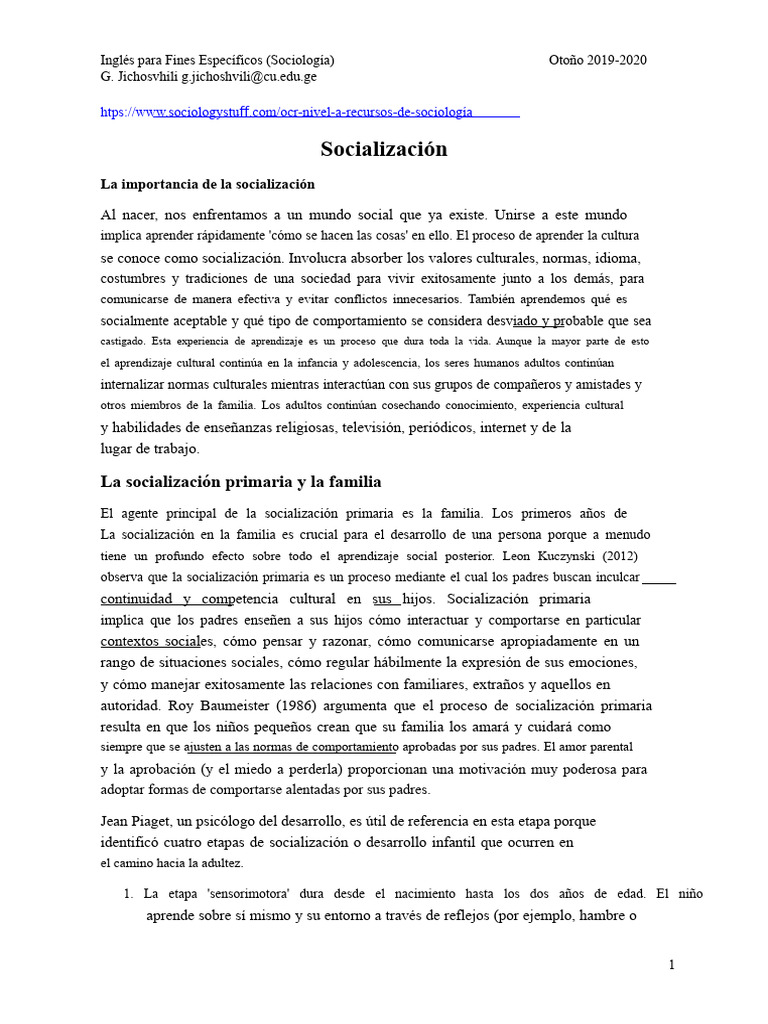 Socialización Primaria Y Secundaria Pdf Socialización Aprendizaje