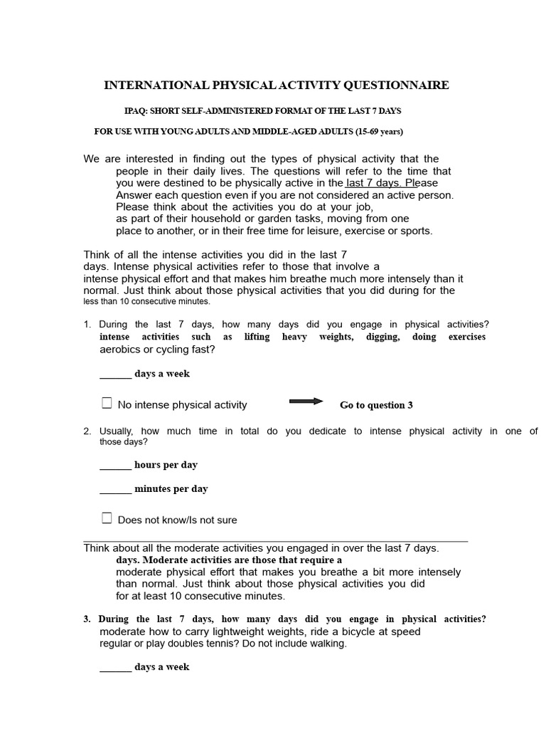 IPAQ: 7-Day Physical Activity Survey | PDF | Physical Fitness