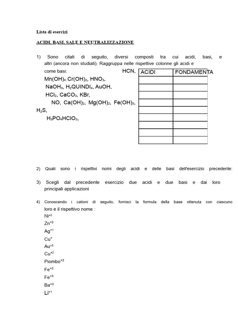 Esercizi Su Acidi e Basi | PDF