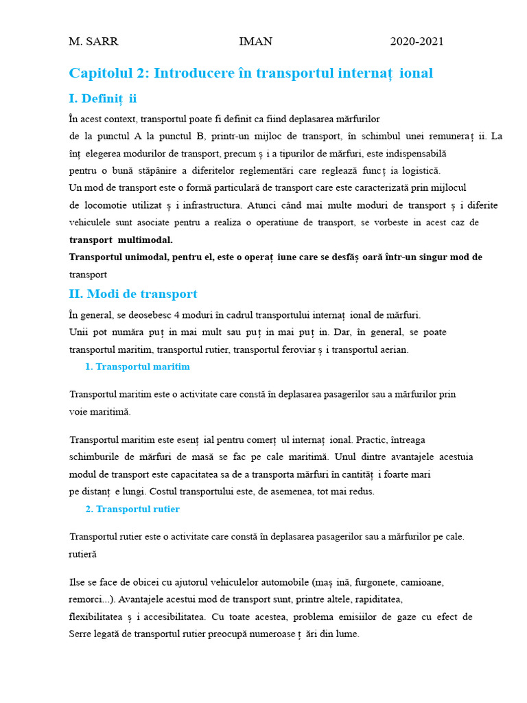 1 Capitolul Ii Introducere În Transportul Internațional | PDF