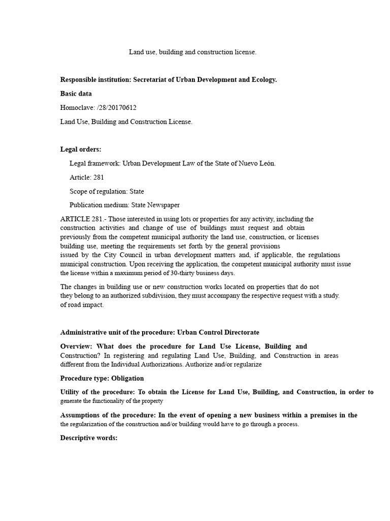 Land Use and Construction License Guide | PDF | Property | Identity ...