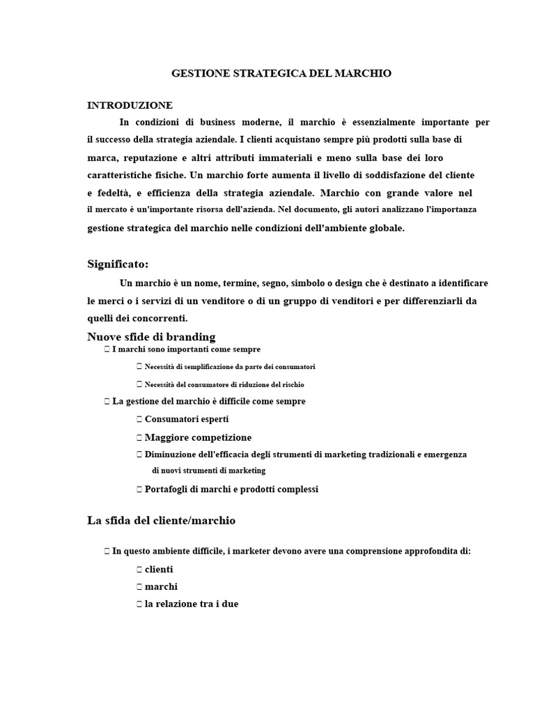 Gestione Strategica Del Marchio | PDF