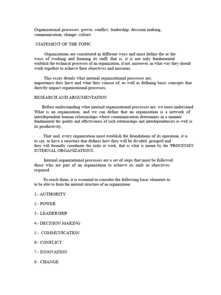 Internal Organizational Processes Explained | PDF | Leadership | Survey ...