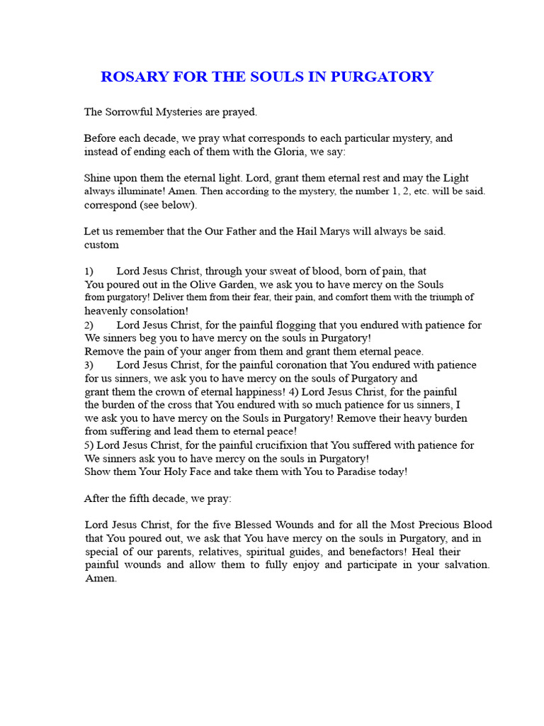 Rosary For The Souls in Purgatory | PDF | Rosary | Mary, Mother Of Jesus