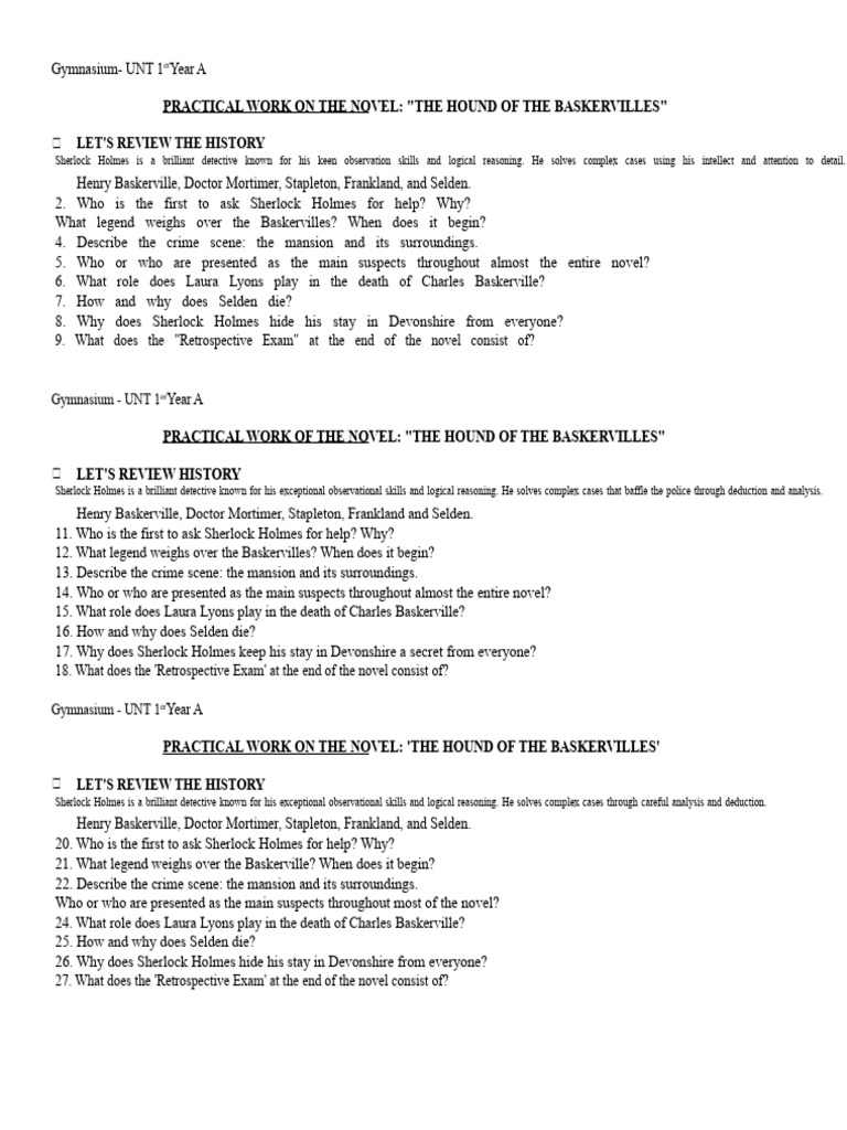 Hound of the Baskervilles Study Guide | PDF | The Hound Of The ...