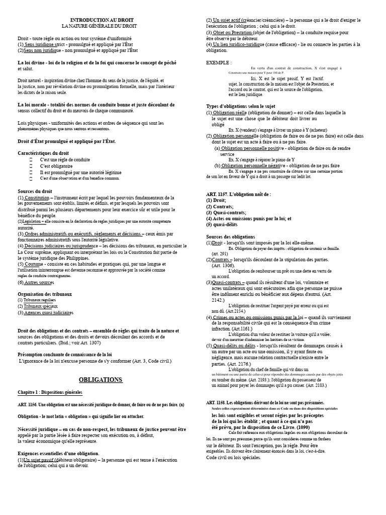 Introduction au Droit et Obligations | PDF | Droit des obligations | Loi