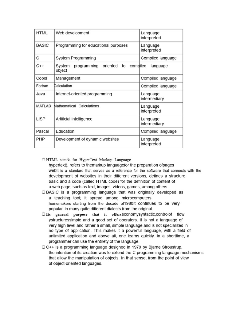 Overview of 10 Programming Languages | PDF | Computer Programming ...