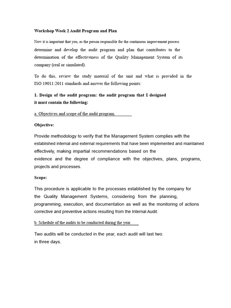 Quality Management Audit Program Plan | PDF | Audit | Internal Control