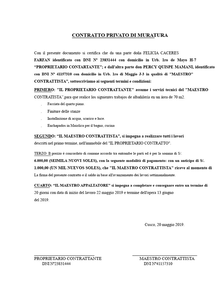 Contratto Privato Di Muratura | PDF