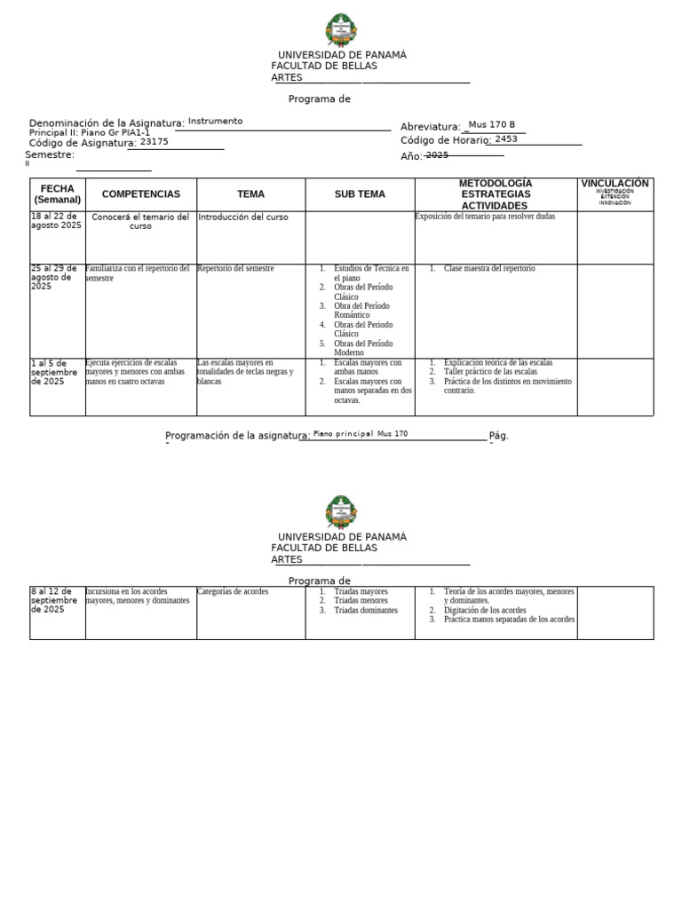 Mus 170 B Org Vinculacion 2025 I | PDF | Piano | Acorde (Música)