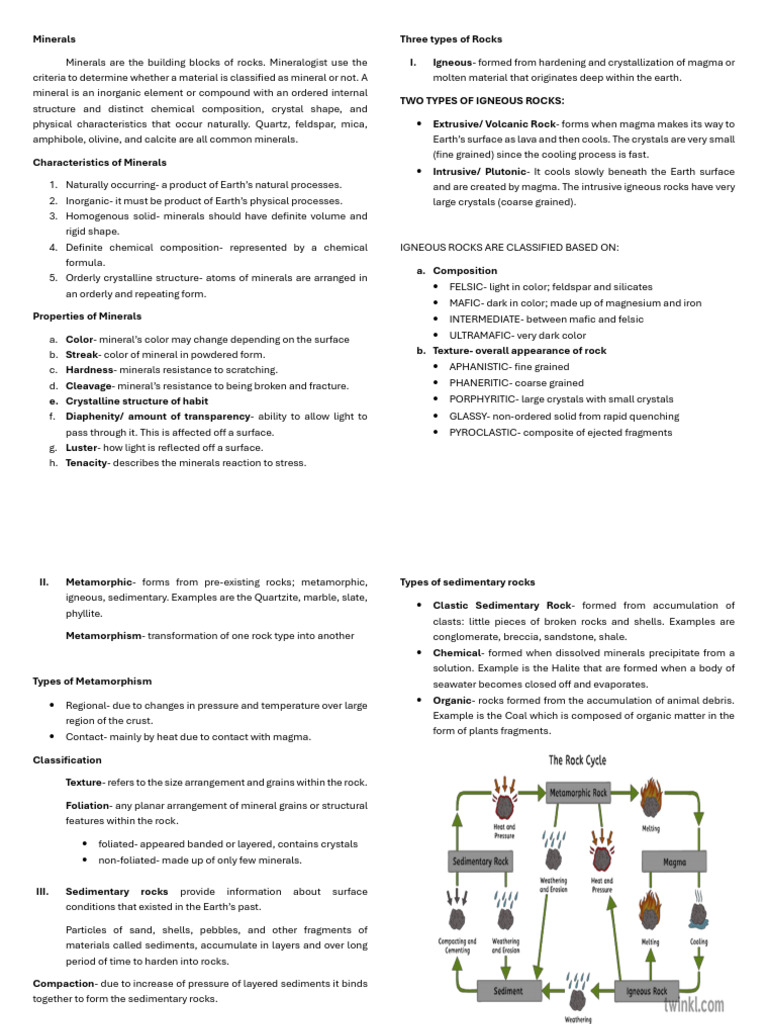 Earth and Life Science Handouts 2 | PDF | Igneous Rock | Rock (Geology)